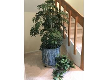 A Pair Of Faux Plants - Palm And Ivy