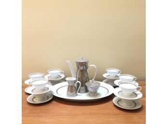 Rosenthal China Mid Century Coffee Service And Platter - Taupe Band