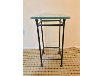 Wrought Iron And Thick Glass 14' Square End Table Or Plant Stand