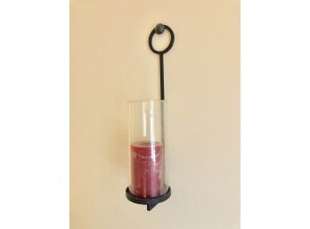 Wrought Iron And Glass Hanging Candle Holder - Including Pillar Candle