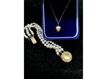 A Vintage 14K And Pearl Bracelet And A 10K Vintage Locket From Bates And Bacon