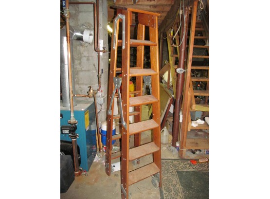 Vintage Solid Oak Putnam Rolling Step Ladder