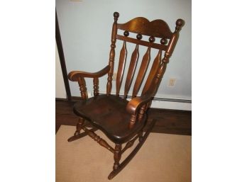 Oversized Vintage Pine Hitchcock Style Rocking Chair With Stenciled Back