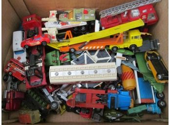 Box Lot Of 1970's Vintage Toy Cars And Trucks