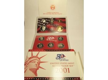 2001 Silver Proof Set With State Quarters - 10 Coin Set
