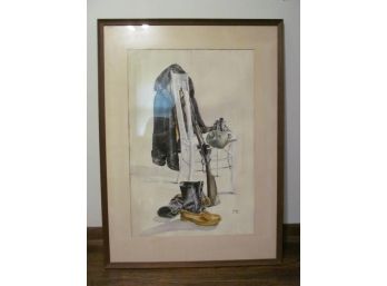 Vintage Outdoorsman Watercolor, Signed Judy 63