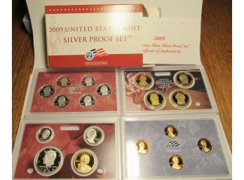 2009 Silver Proof Set With Quarters, Presidential Dollars And Ltd. Edition Pennies