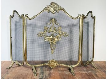 Antique Ornate Brass Fireplace Screen