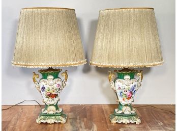 A Pair Of Vintage Painted Ceramic Lamps (AS IS)