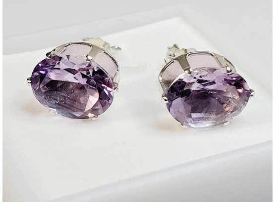 NEW 1.75ct 9x7mm Each Oval Cut AMETHYST Stud Sterling Silver Earrings