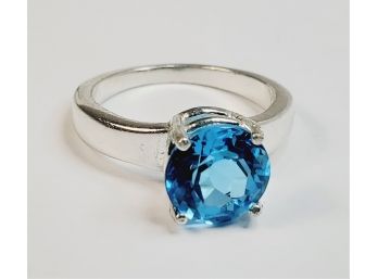 Sterling Silver 9mm Round Cut Swiss Blue Topaz Ring