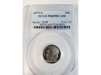 1975-s PCGS PR69 Cameo Proof Dime Graded And Slabbed