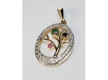 Gold Over Sterling Silver Three Stone Tree Pendant