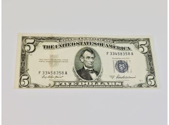 1953 Blue Seal Silver Certificate $5 Dollar Bill