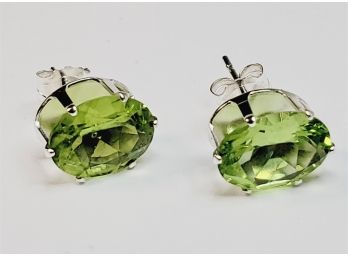 NEW  1.75ct 9x7mm Each Oval Cut PERIDOT Stud Sterling Silver Earrings