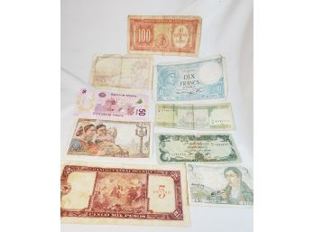 Vintage 9 Assorted Old Foreign Paper Currency