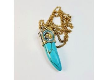 14kt Gold Fill Turquoise Horn Tooth Pendant And Necklace