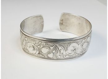 Vintage Danecraft Sterling Silver Ornate  Flower Cuff Bracelet