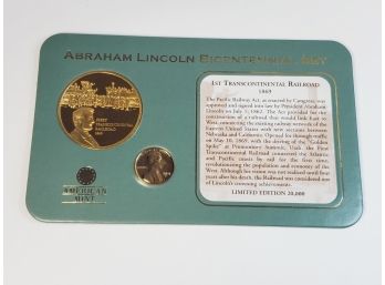 Abraham Lincoln Bicentennial 2 Coin Set Americas Mint Limited Edition '1st Transcontinental Railroad'