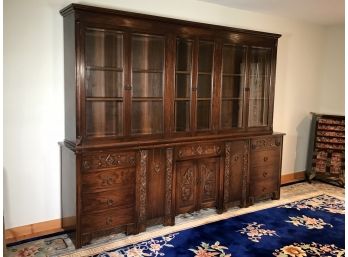 Spectacular Large Antique Tudor Style Oak Breakfront / China Cabinet - 1920s - 1930s - VERY Unusual Piece