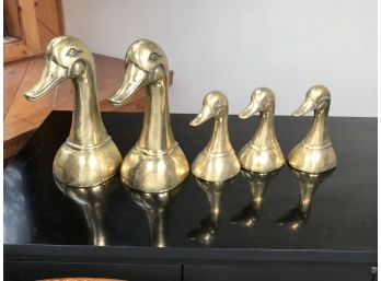 Fantastic Flock Of Vintage Brass Duck Head Bookends & Doorstops - Five (5) Pieces Total - GREAT LOT !