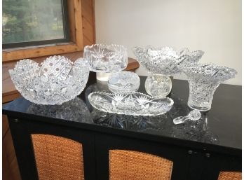 Amazing Grouping Of Eight (8) Pieces Of Antique Brilliant Cut Glass / Cut Crystal - FANTASTIC GROUP ! WOW !