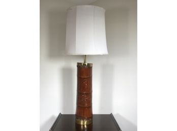 Wonderful Antique VERY LARGE Section Of Bamboo Made Into Lamp - Very Interesting Old Piece - With Carving
