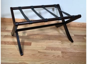 THREE FEET WIDE ! ! ! -  VERY LARGE Antique Black Walnut Folding Luggage Rack With Four Leather Straps WOW !