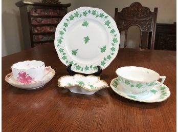 Six (6) Fabulous Pieces Vintage HEREND China - Made In Hungary - Mixed  Patterns - Pink & Green - NICE LOT !