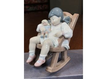 Adorable Vintage LLADRO Figurine - Little Girl In Rocking Chair Called - NAPTIME - Made In Spain - No Issues