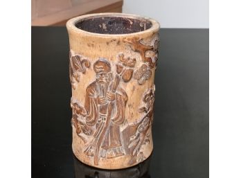 Fantastic Antique Brush Pot - All Hand Carved - Very Interesting Old Piece - In Family 50 Years - NICE !