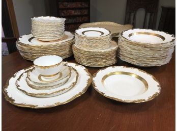 Spectacular COALPORT China Set - White With Gold Trim China Set - Service For 12 - 6 Pieces In Each Setting
