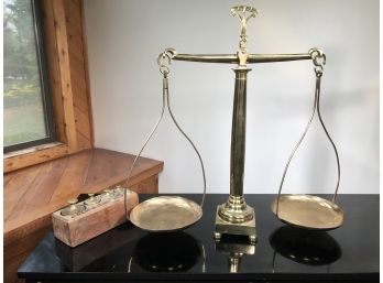 Absolutely Gorgeous Antique French Brass Scale - With All Weights - Up To Two Kilograms - FANTASTIC PIECE !