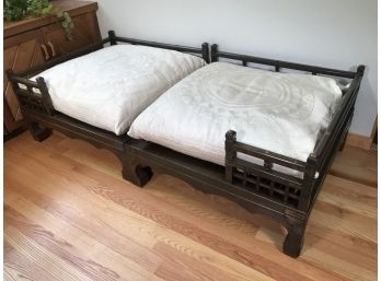 Fantastic Antique Asian Kings Bed - Two Square Pieces - Well Made With Metal Embellishments - Could Be Day Bed