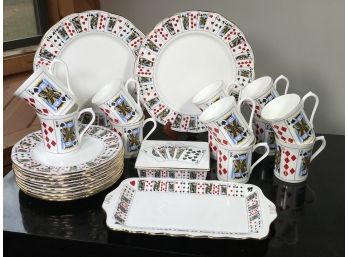 Fabulous Vintage Playing Card China - CUT FOR COFFEE - Queen's China Dessert Set - Never Used FANTASTIC SET !