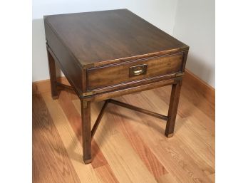 Beautiful Drexel Heritage Campaign Style  End Table - Fruitwood With Brass Hardware - Very Nice Table