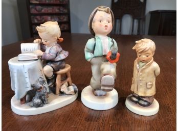 Three Nice HUMMEL Figurines - One With Full Bee Mark - Too Shy To Sing - Little Bookkeeper #845 #79 #1955