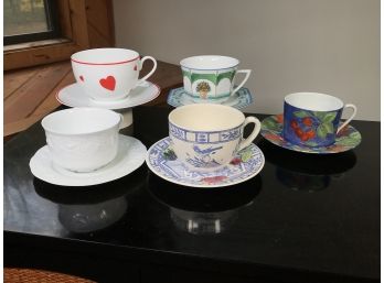 Fabulous Group Of Five (5) OVERSIZED Teacups - Limoges - Gien - Laure Japy - Raynaud - Philippe Deshoulieres