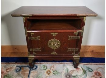 Beautiful Vintage Small Asian Cabinet / Stand - Very Pretty Wood Grain With Brass Hardware - GREAT Piece !