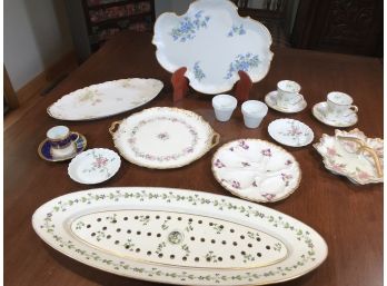 Stunning Group Of 17 Pieces Of All Antique LIMOGES Porcelain - Including Fish Serving Tray & Oyster Plate