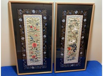 A Pair Of Silk Embroidered Scarves Vintage In Superb Shape