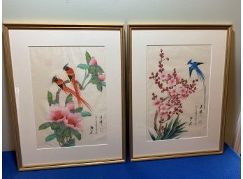 A Pair Of Oriental Paintings On Silk Signed