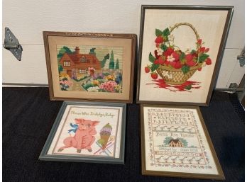 4 Framed Needle Point Pictures In Great The Shape