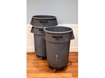 Brute Gray Plastic Trash Cans And Can Dollies