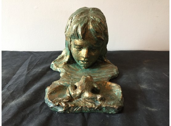 Cast Bronze Sculpture Of Girl In Pond With A Frog
