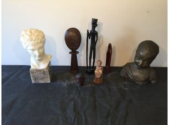 Sculpted Marble Classical Bust On Marble Base And Other Human Figures Lot (See Additional Photos)