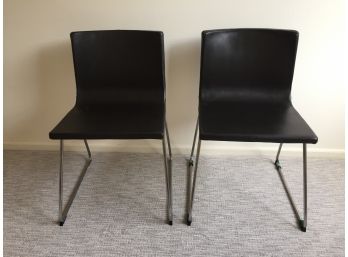 Pair Of Black Leather Upholstered IKEA Chrome Leg Chairs