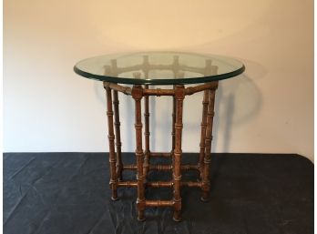 Glass Top Table With Bamboo Style Wooden Base