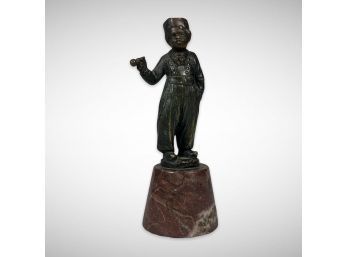 Vintage Bronze Sculpture Of A Dutch Boy On A Marble Base Signed Keck