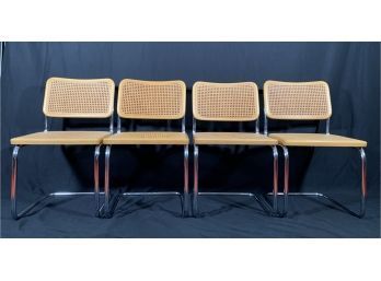 Set Of Four Tubular Chrome Caned Chairs In The Style Of Marcel Breuer Cesca (Damaged)